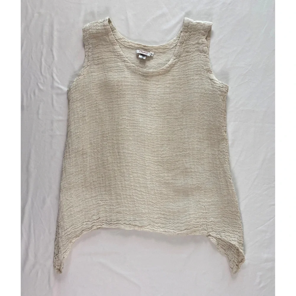Rachele Italy Linen Gauze Top‎ S Textured Boho Lagenlook Quiet Luxury Coastal - Picture 5 of 7